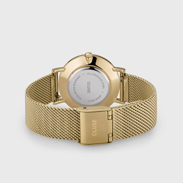 Gift Box Minuit Watch Mesh & Leather Strap, Gold Colour