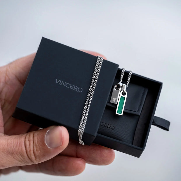 Birthstone & Initial Tag Necklace - Silver