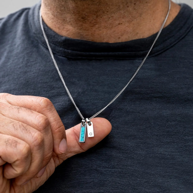 Birthstone & Initial Tag Necklace - Silver