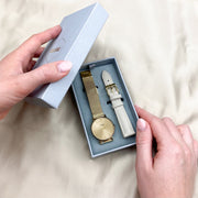 Gift Box Minuit Watch Mesh & Leather Strap, Gold Colour