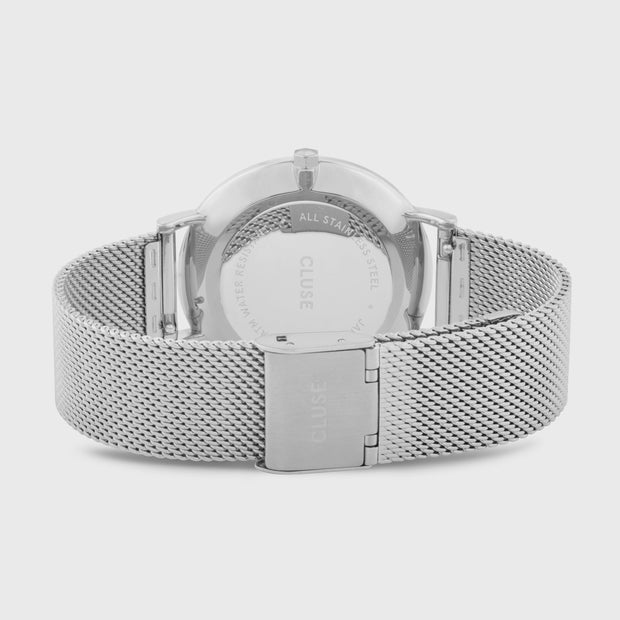 Gift Box Boho Chic Watch Mesh, Silver Colour & Grey Leather Strap