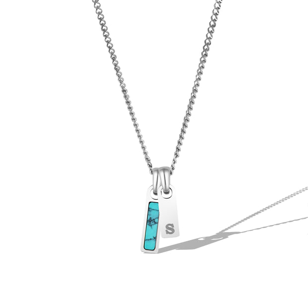 Birthstone & Initial Tag Necklace - Silver