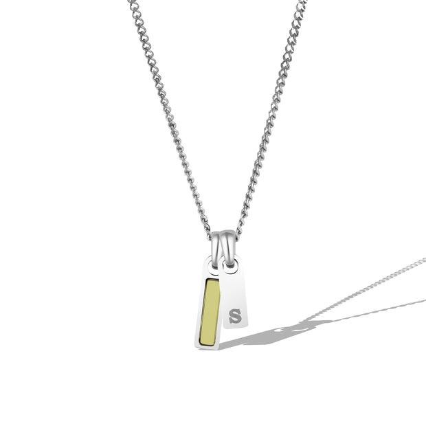 Birthstone & Initial Tag Necklace - Silver
