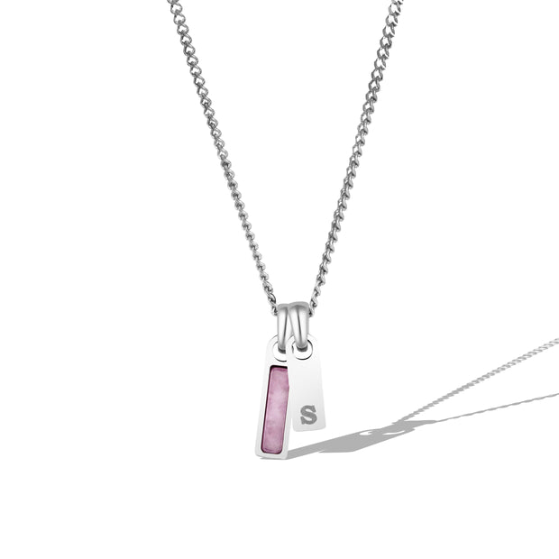 Birthstone & Initial Tag Necklace - Silver