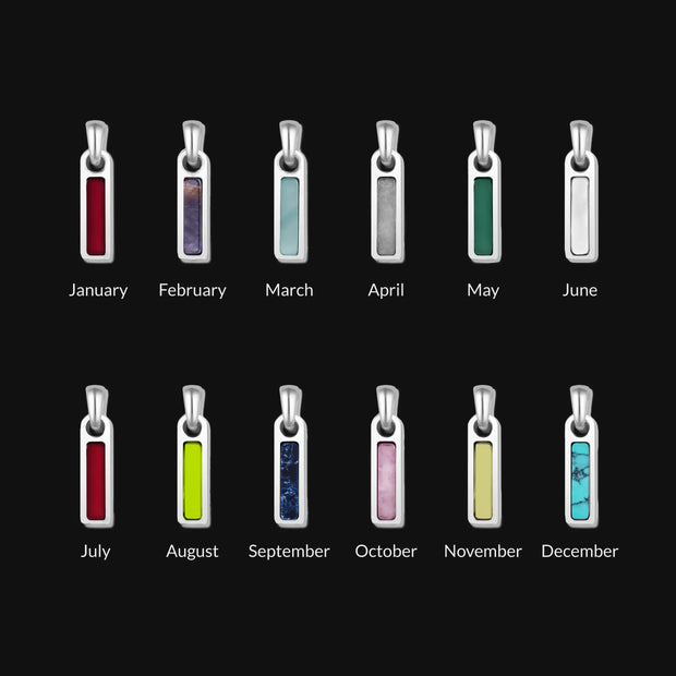 Birthstone & Initial Tag Necklace - Silver